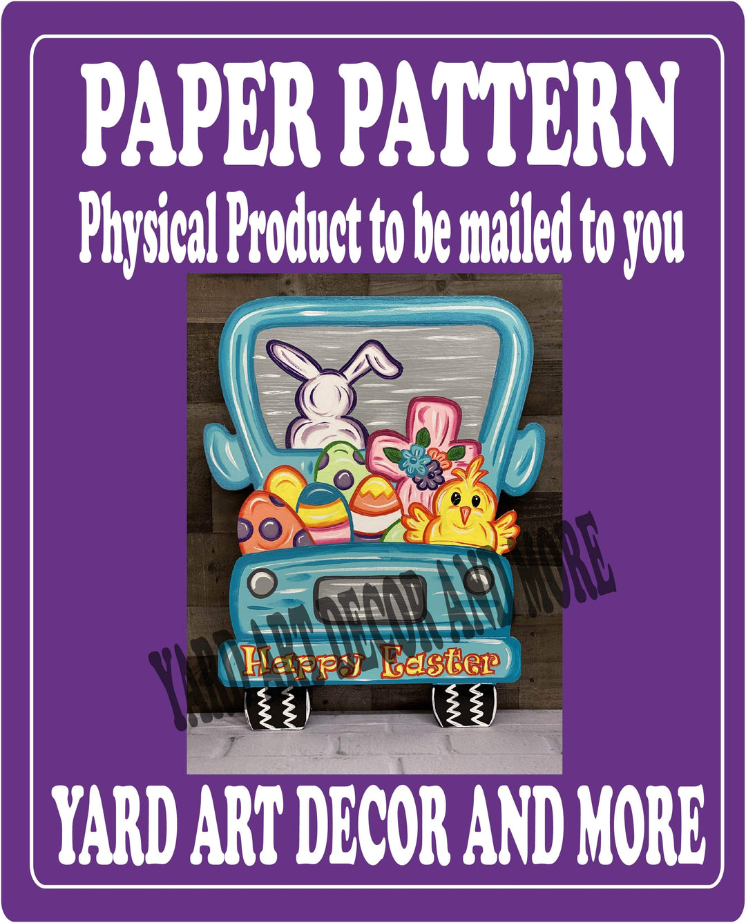 Easter Bunny drives truck yard art sign paper pattern
