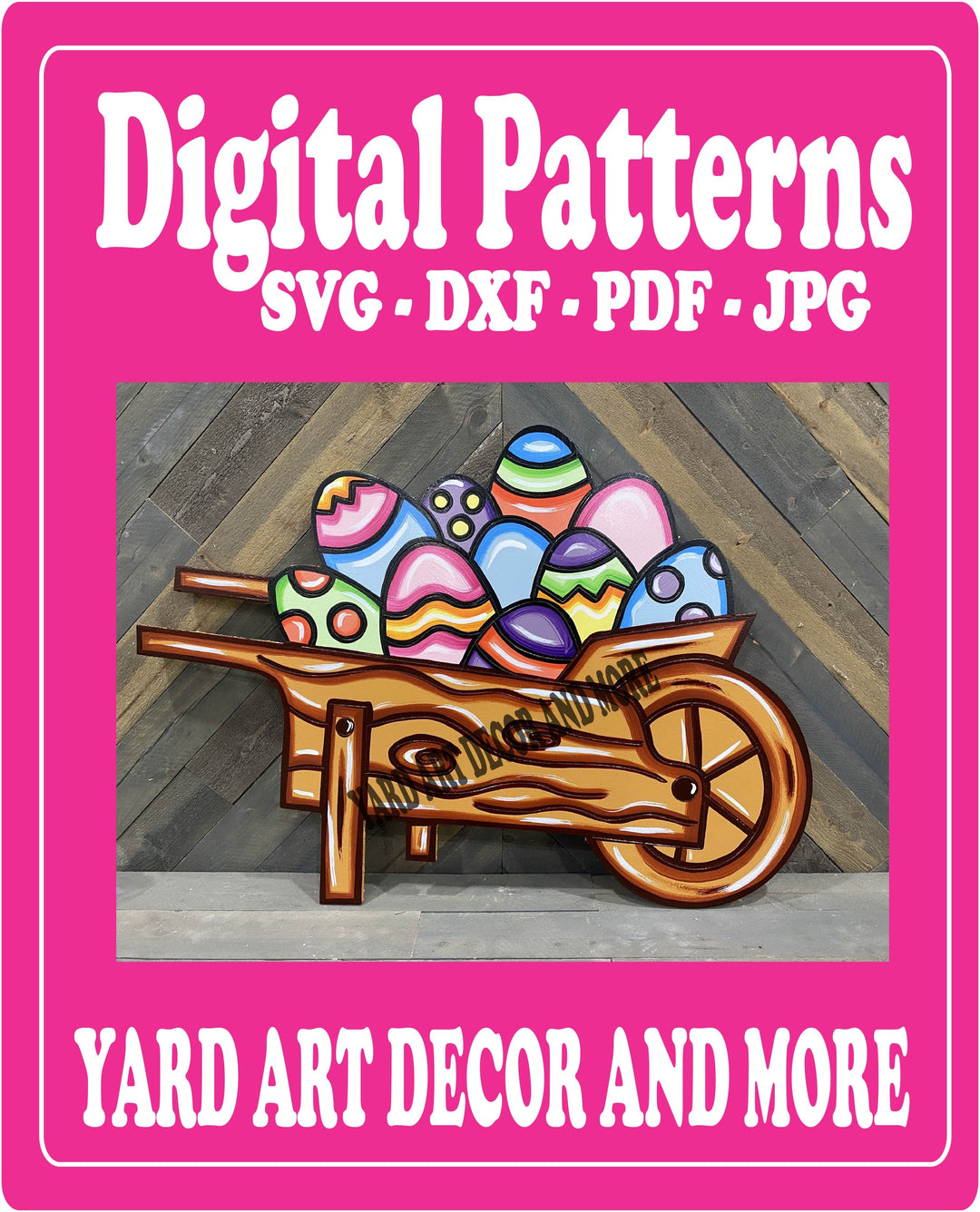Wheelbarrow of Easter Eggs yard art decor digital templte