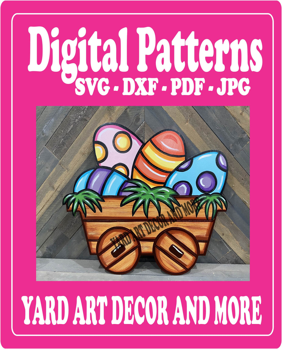 Cart of Easter eggs yard art decor digital template