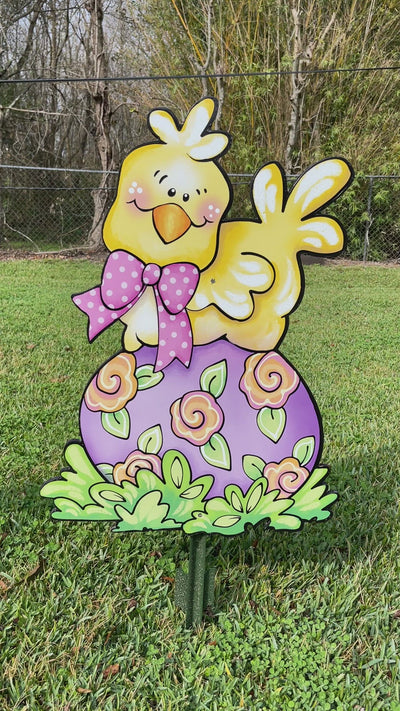 Easter Chick Sits on an Easter egg Sign Outdoor Decoration