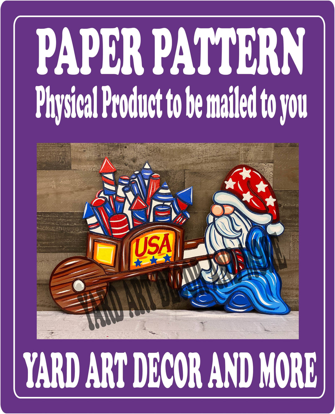 PATRIOTIC GNOME PUSHING WHEELBARROW YARD SIGN