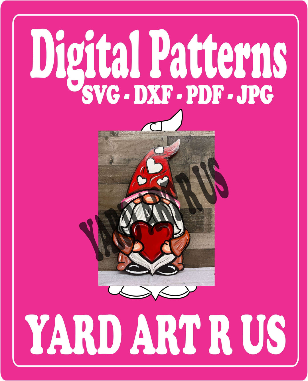 Boy Gnome Holds Heart Valentines Digital Template - SVG - DXF - PDF - JPG Files