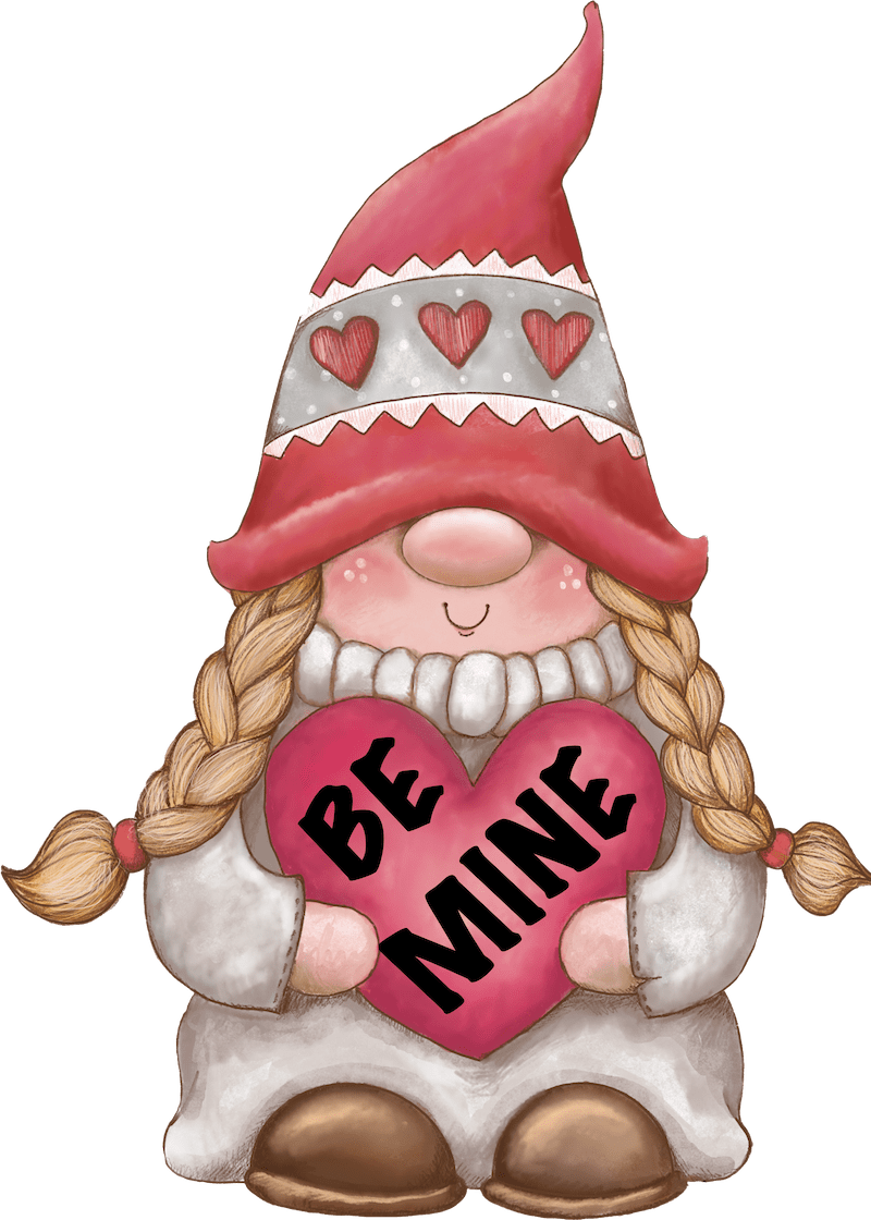 Valentines Gnome Holding a Be Mine Heart Yard Sign