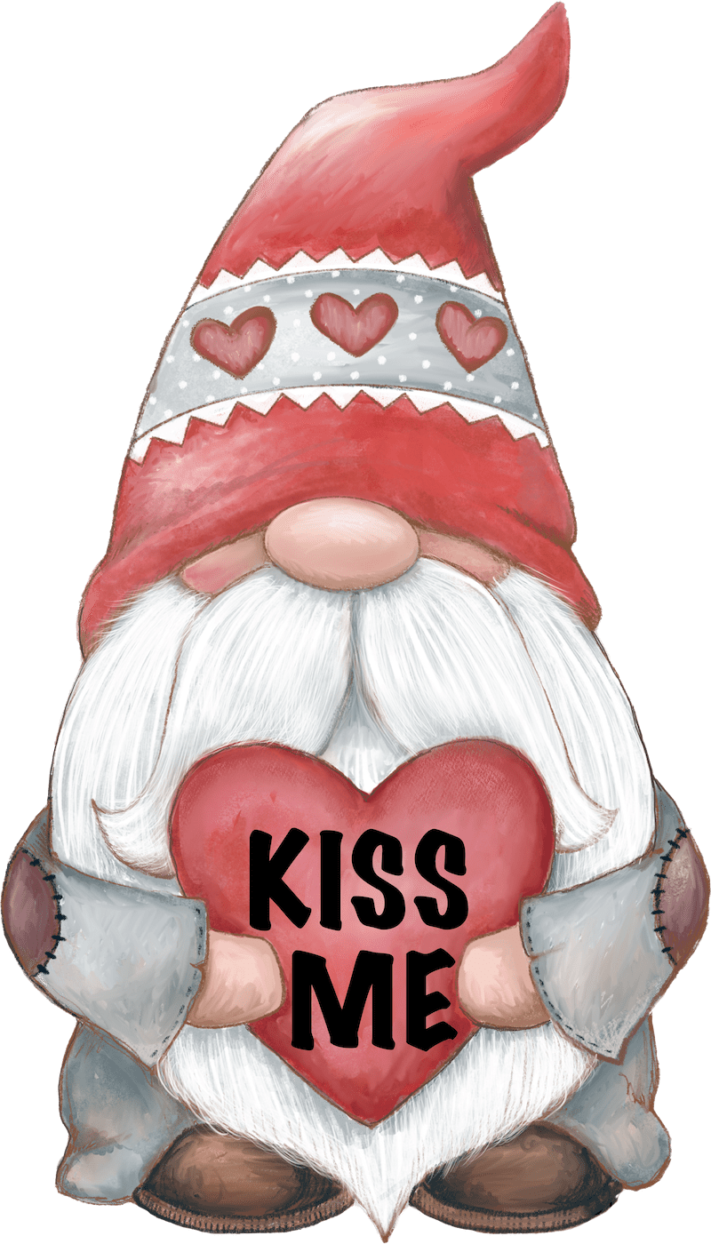 Valentines Gnome Holding a Kiss Me Heart Yard Sign Outdoor Decoration