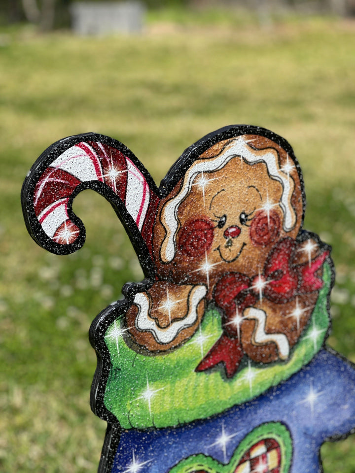 Gingerbread Blue Mitten Christmas yard Art