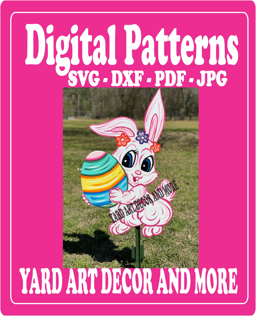 Smiling Easter bunny holds egg yard art decor digital template