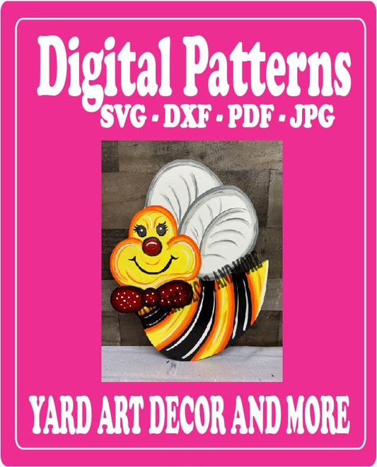 Spring Summer Smiling Bee with Bow Yard Art Digital Template