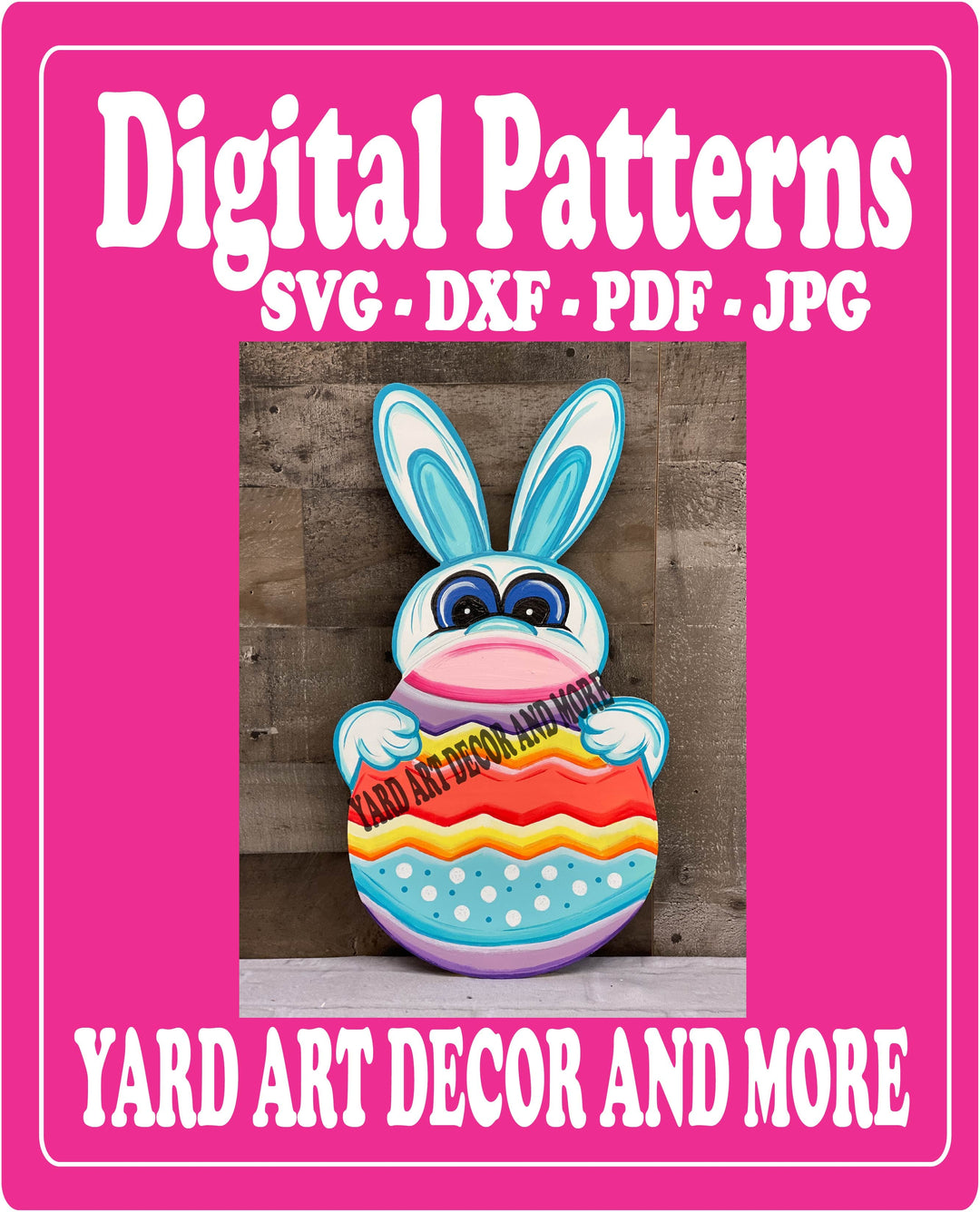 Easter Bunny peeks over Easter egg yard art decor digital template