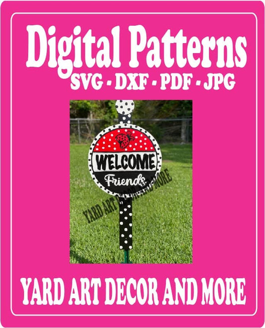 Spring Summer Lady Bug Welcome Round Yard Art Digital Template