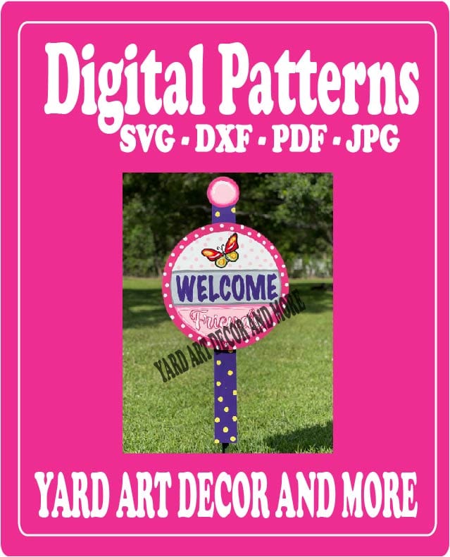Spring Summer Butterfly Welcome Round Yard Art Digital Template