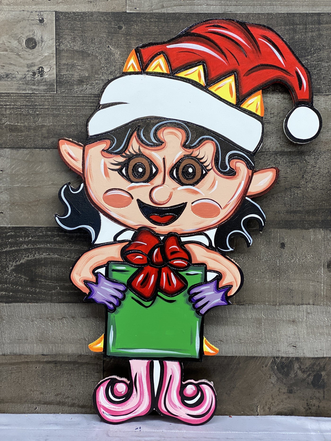 Christmas Yard Art Girl Elf with Present Blank Ready to be painted by you