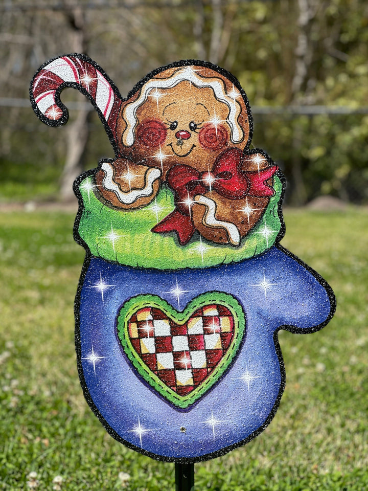 Gingerbread Blue Mitten Christmas yard Art