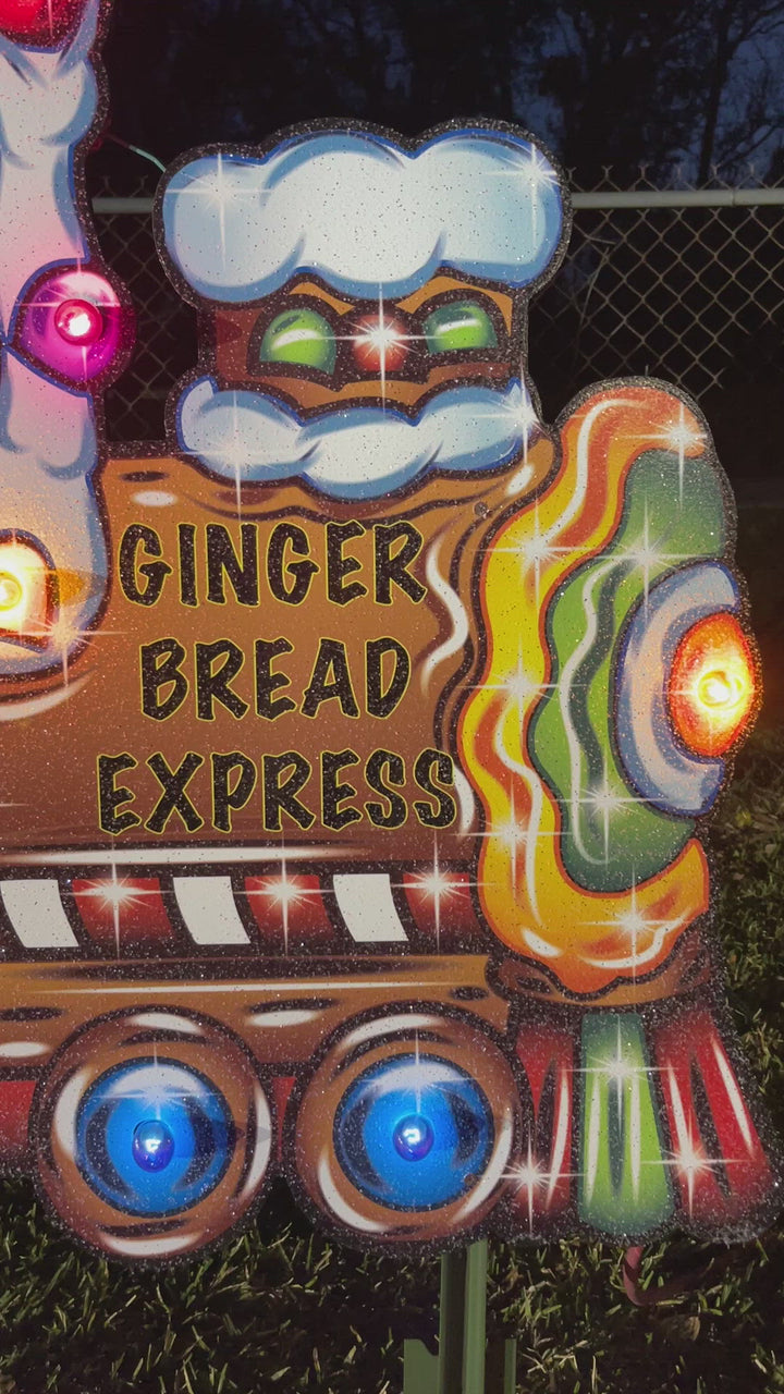 Christmas gingerbread train yard decor