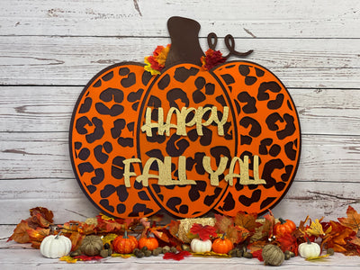 Happy Fall Y'all Leopard Print Pumpkin Shelf Sitter Halloween Decor