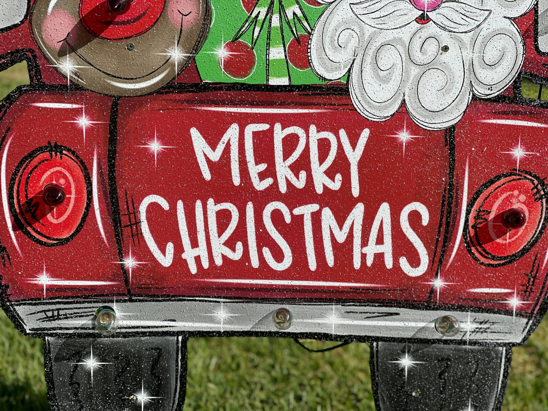 Santa Rudolph Merry Christmas Truck yard art decoration