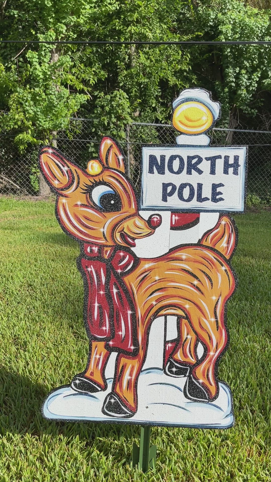 Christmas Rudolph Reindeer with North Pole Sign Yard Decor