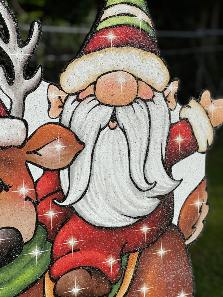 Christmas Reindeer with Gnome Yard Decor