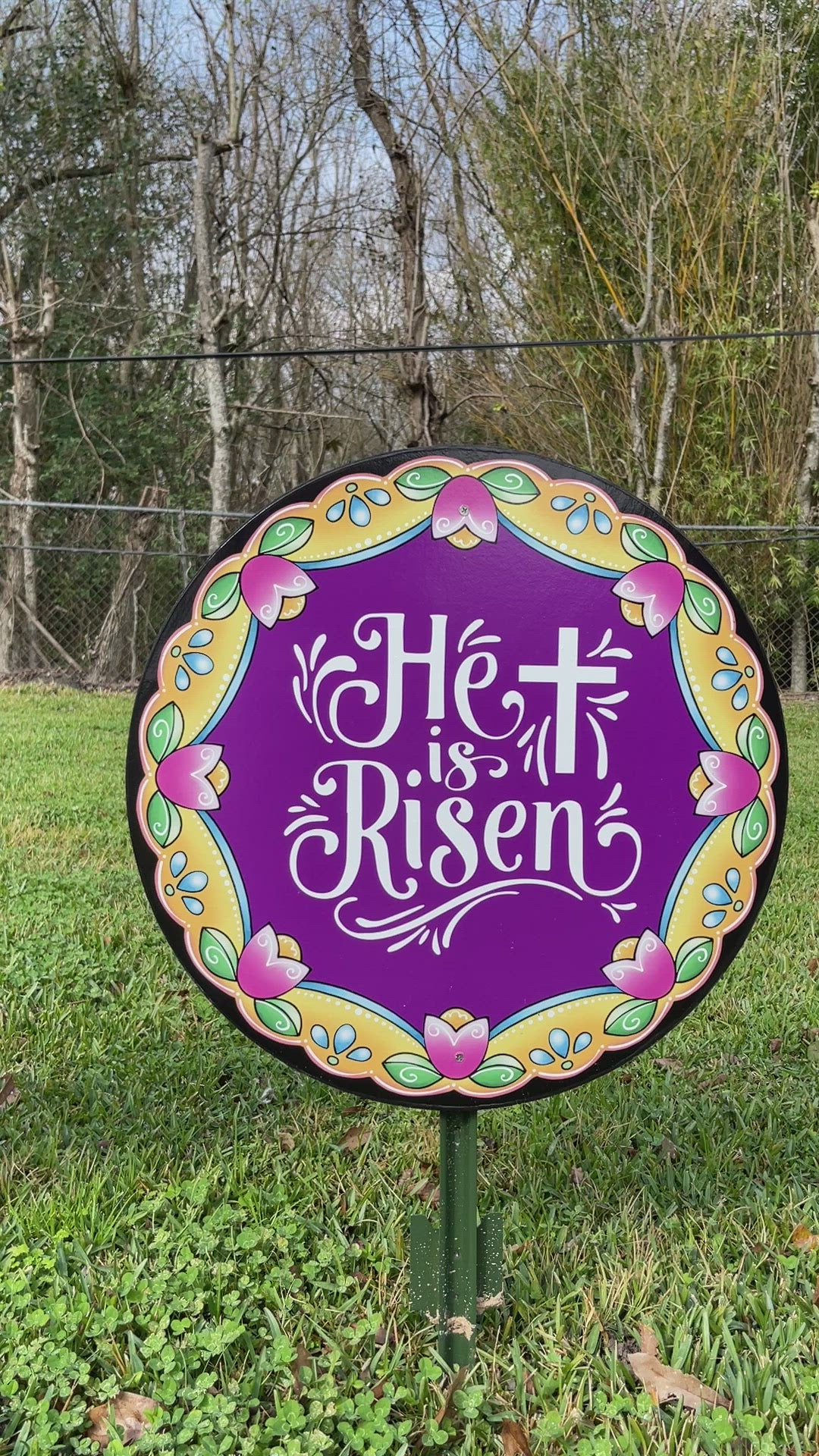 Easter He is Risen Round Sign Outdoor Decoration