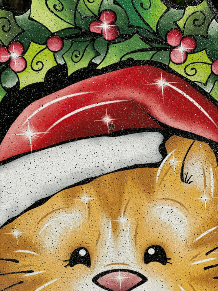 Christmas Kitty Wreath of Mistletoe and Bow Yard Art Decoration