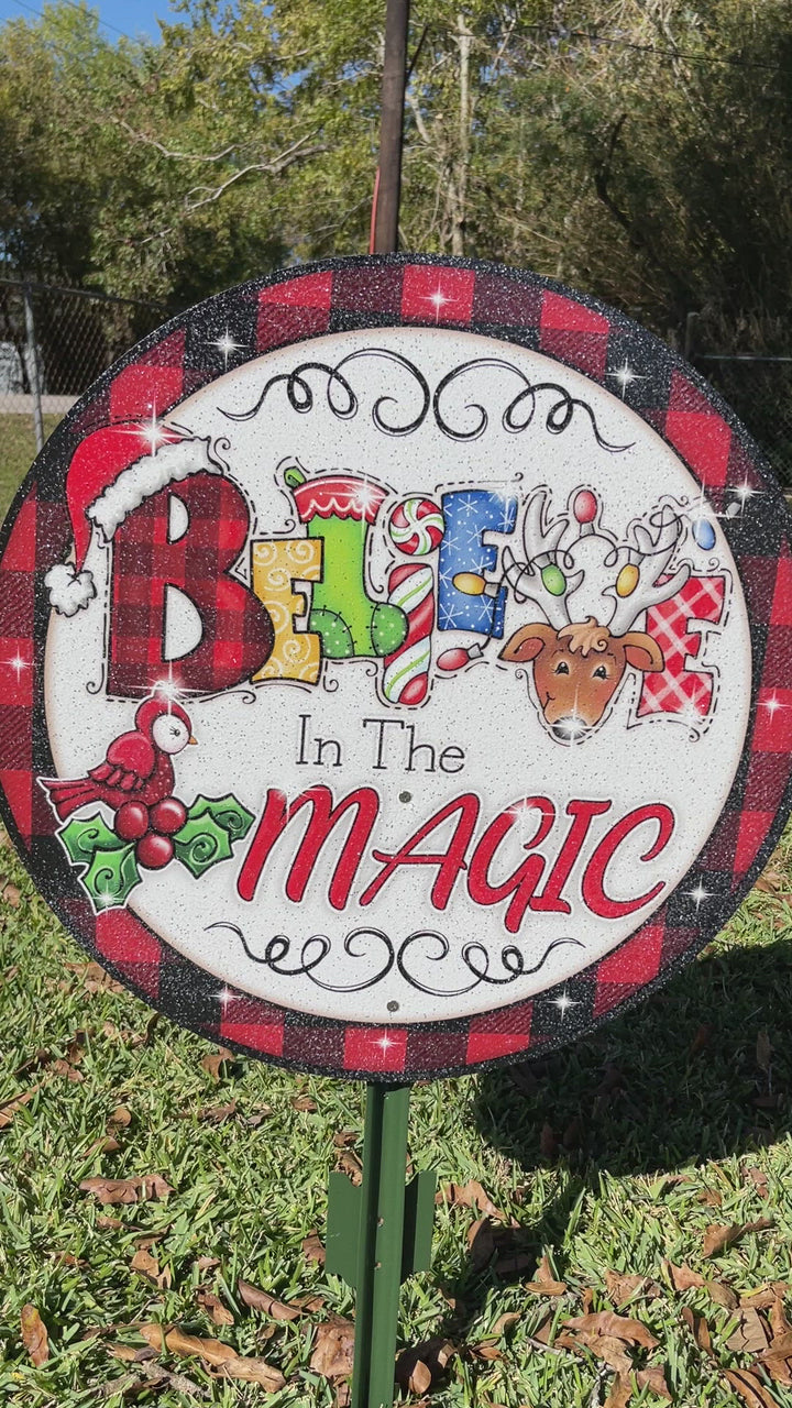 Believe Circle Sign Christmas Yard Art