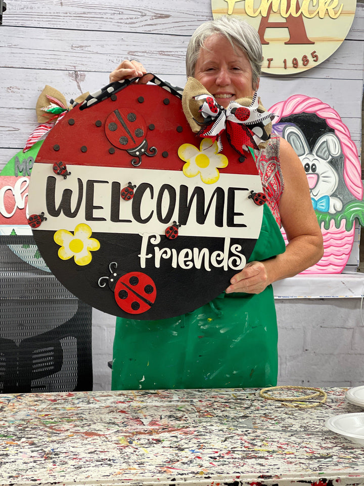 Lady Bug Welcome Door Hanger Blank-  Painted By You