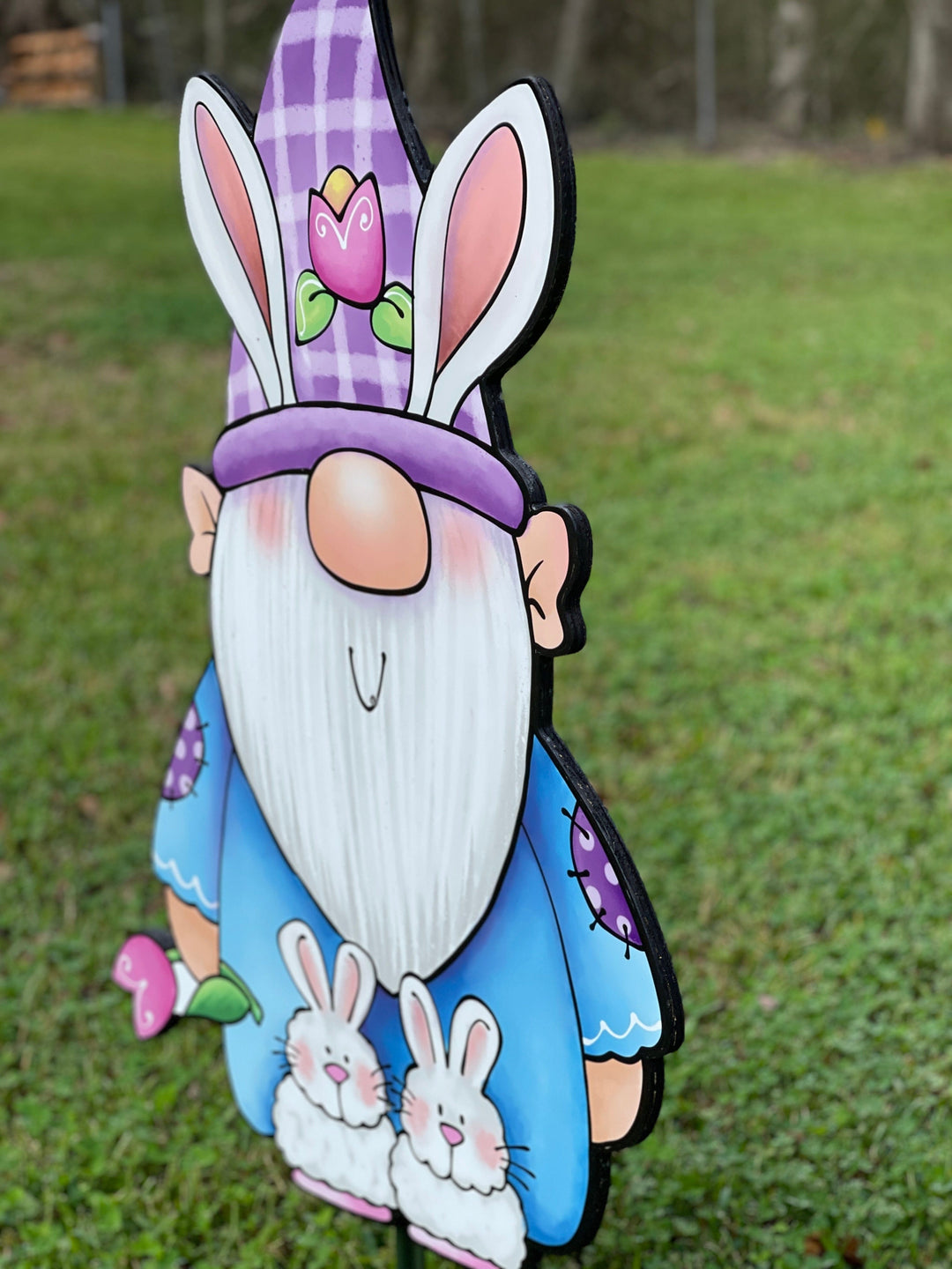 Gnome and Bunny Easter Yard Art Sign