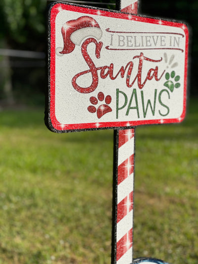Christmas Santa Paws Sign Yard Art Decoration