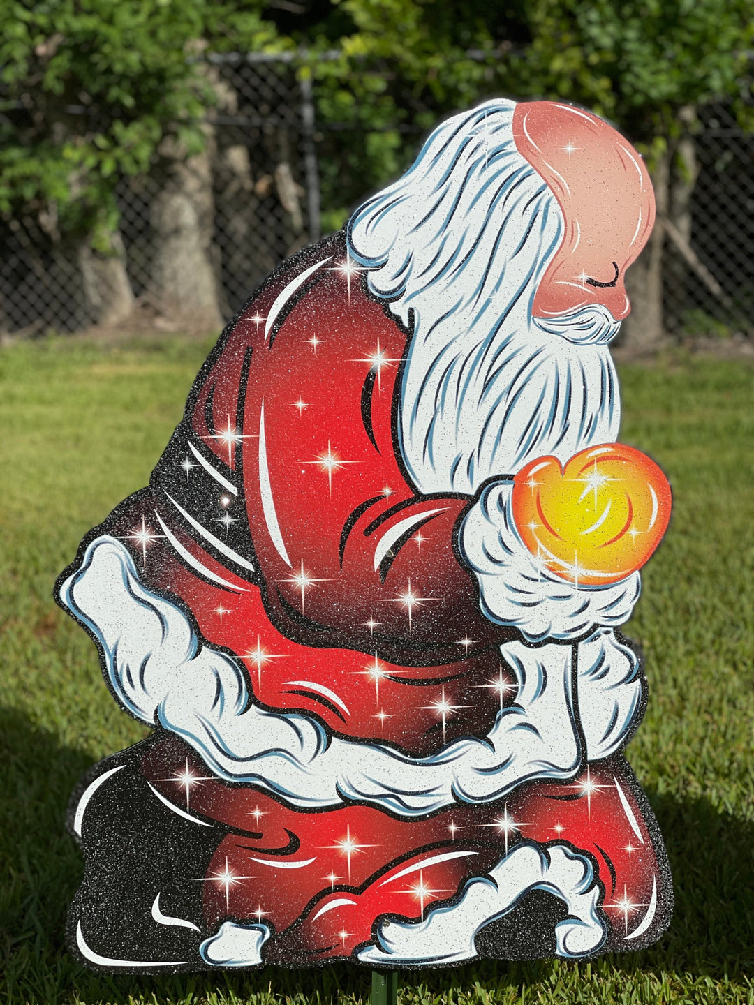 Christmas Praying Santa over Baby Jesus Yard Decor