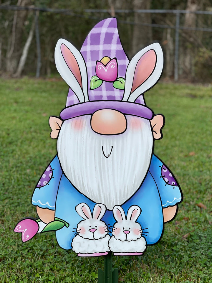 Gnome and Bunny Easter Yard Art Sign