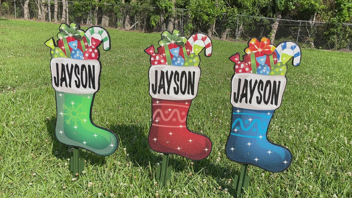 Red, Blue or Green Personalized Christmas Stockings