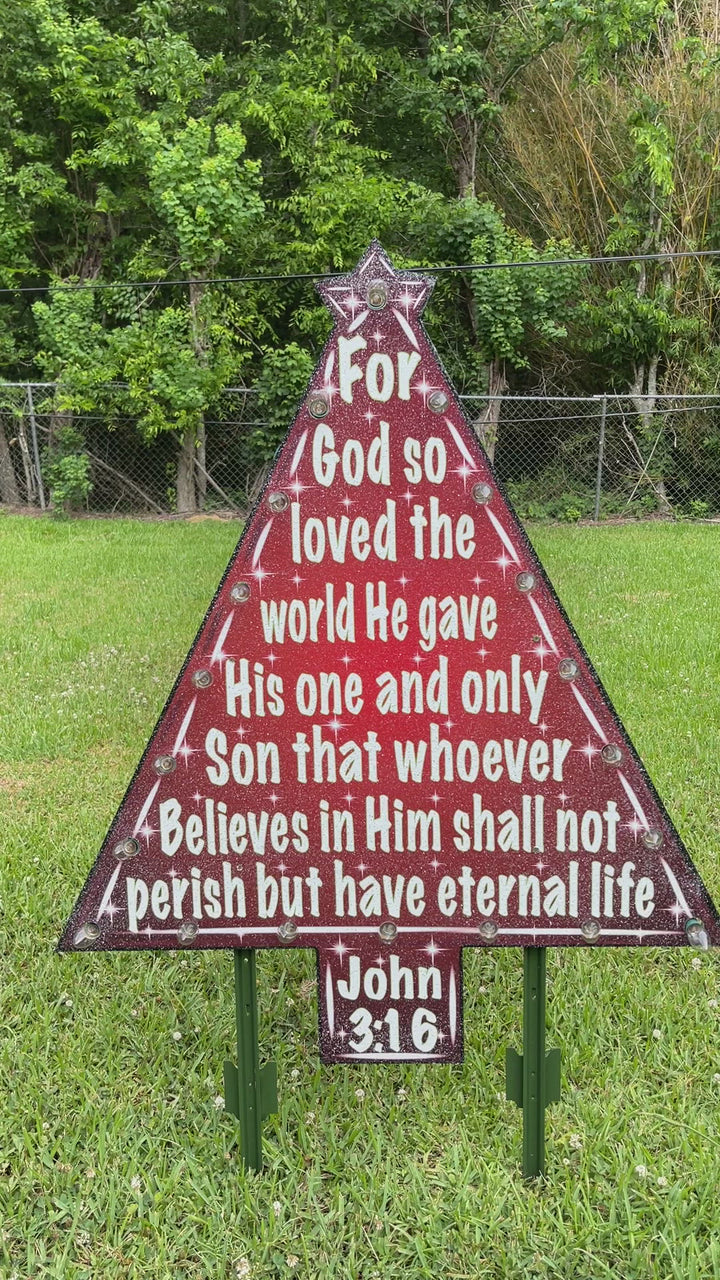 John 3:16 Lighted Christmas Tree Yard Decoration