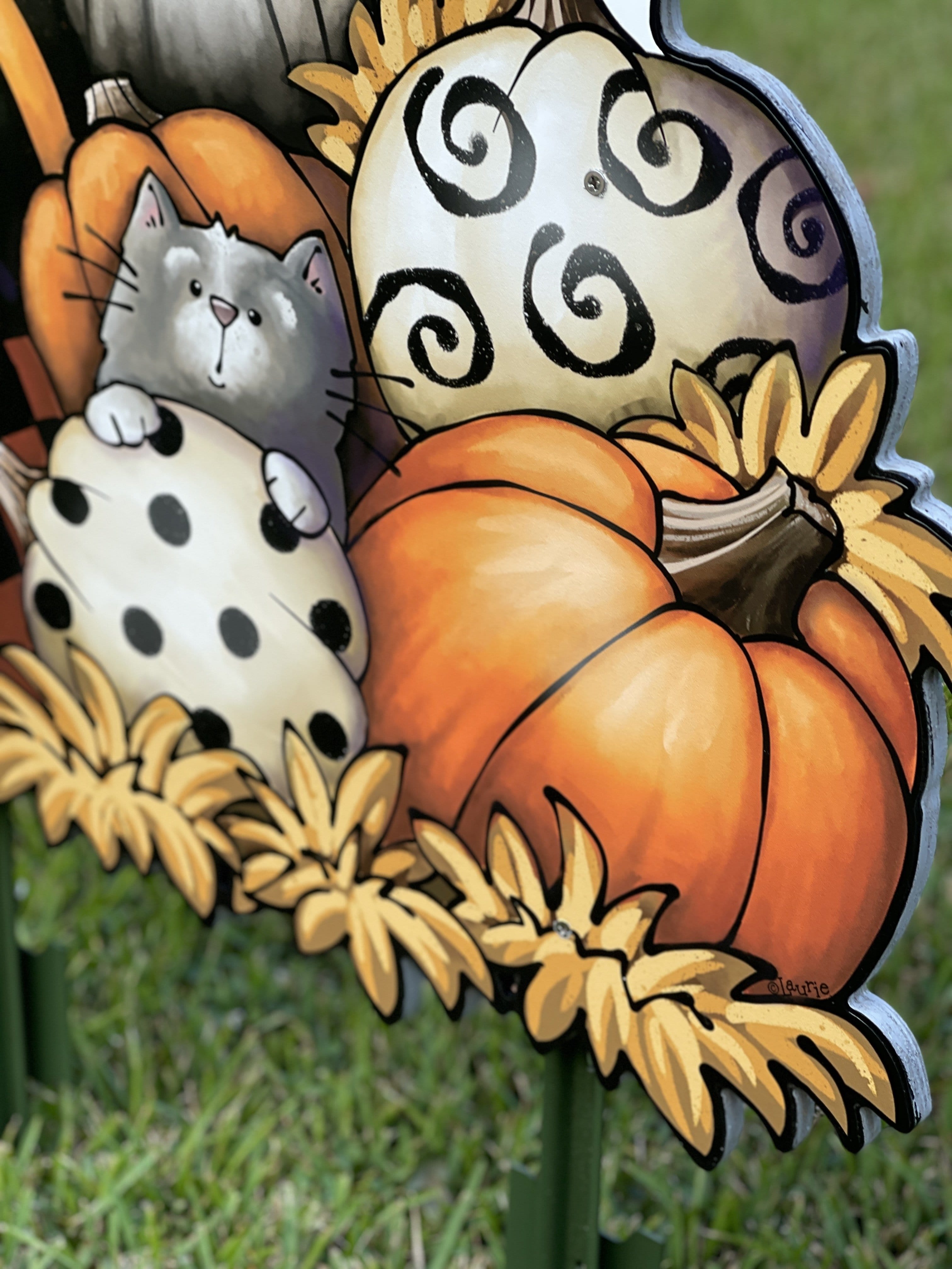 Scarecrow on Pumpkins Sign | Fall Yard Art Decoration – Yard Art