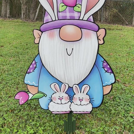 Gnome and Bunny Easter Yard Art Sign