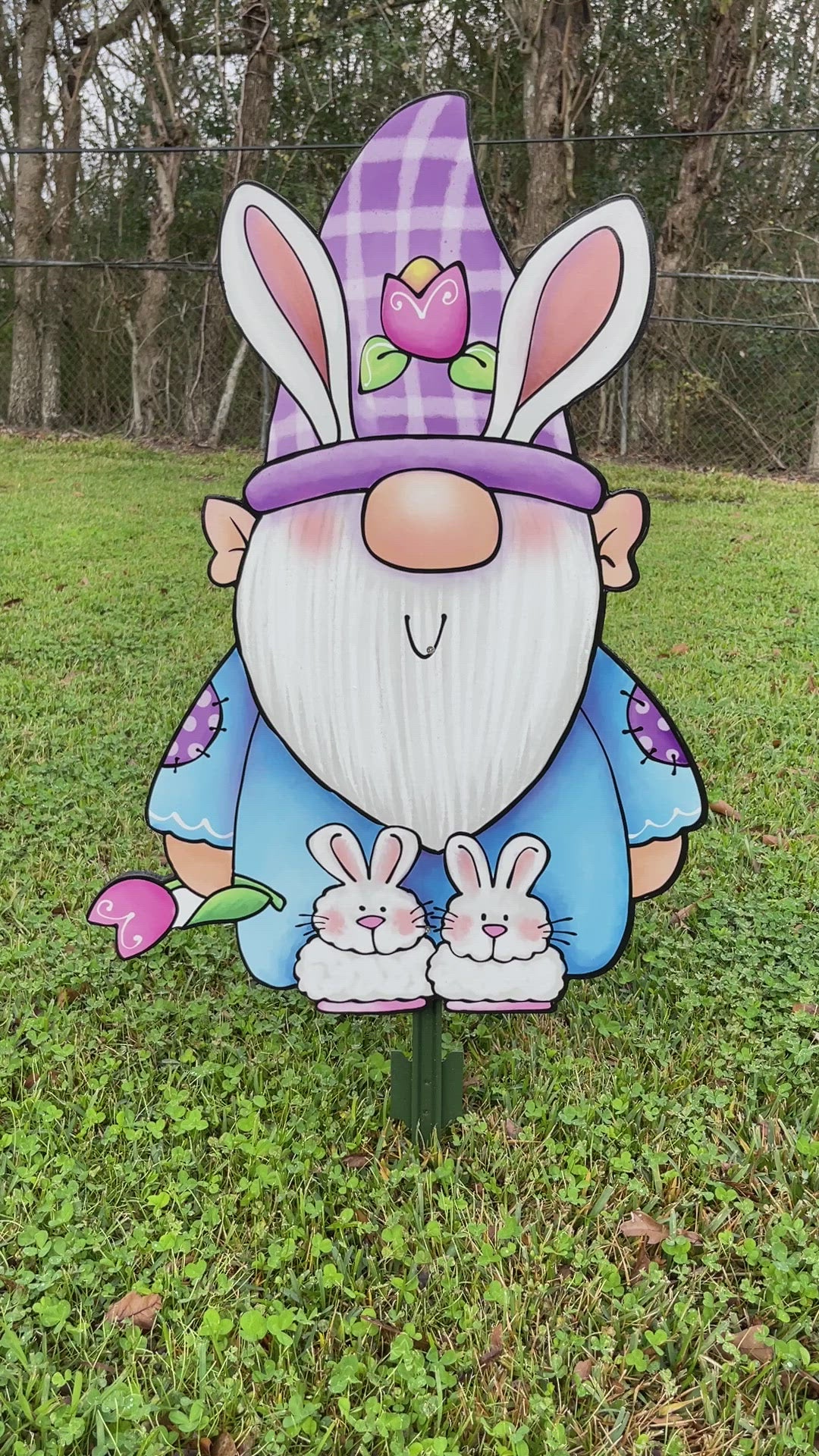 Gnome and Bunny Easter Yard Art Sign