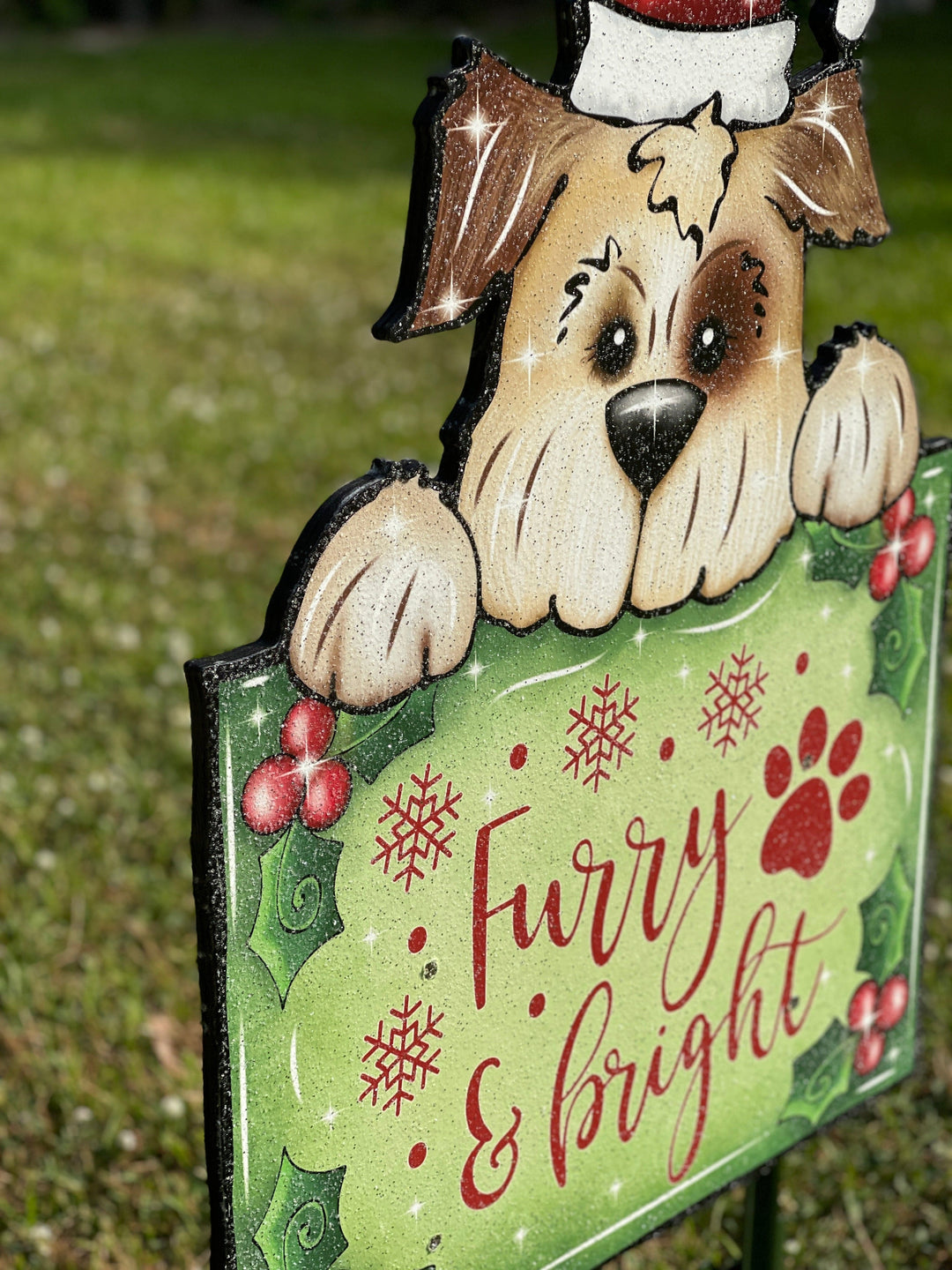 Christmas Pup on a Furry and Bright Sign Yard Decoration