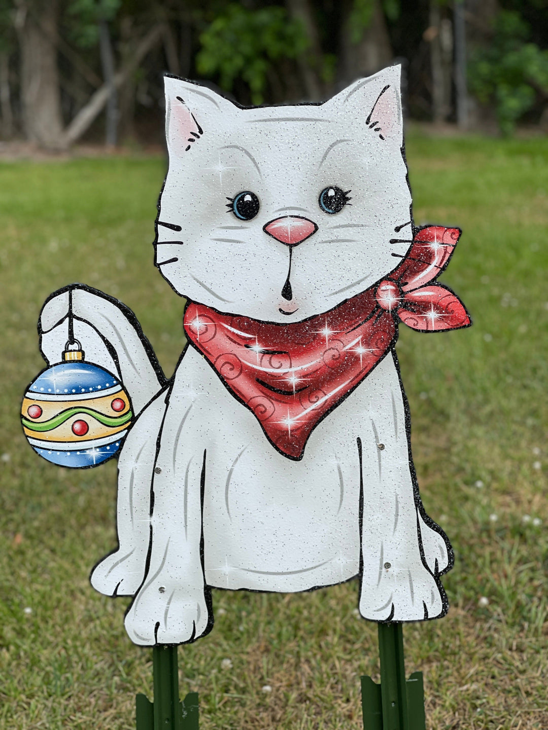 Christmas Kitty with bulb on Tail Yard Art Decor