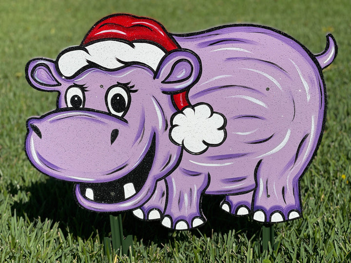 Christmas Hippos Yard Art Decoration