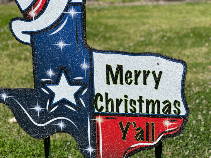 Merry Christmas State of Texas with Cowboy boots Outdoor Decor