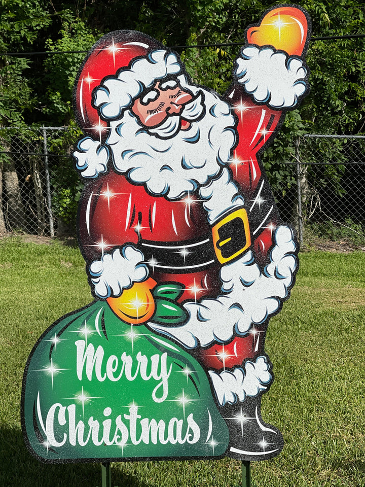 Merry Christmas Waving Santa Yard Art Decoration