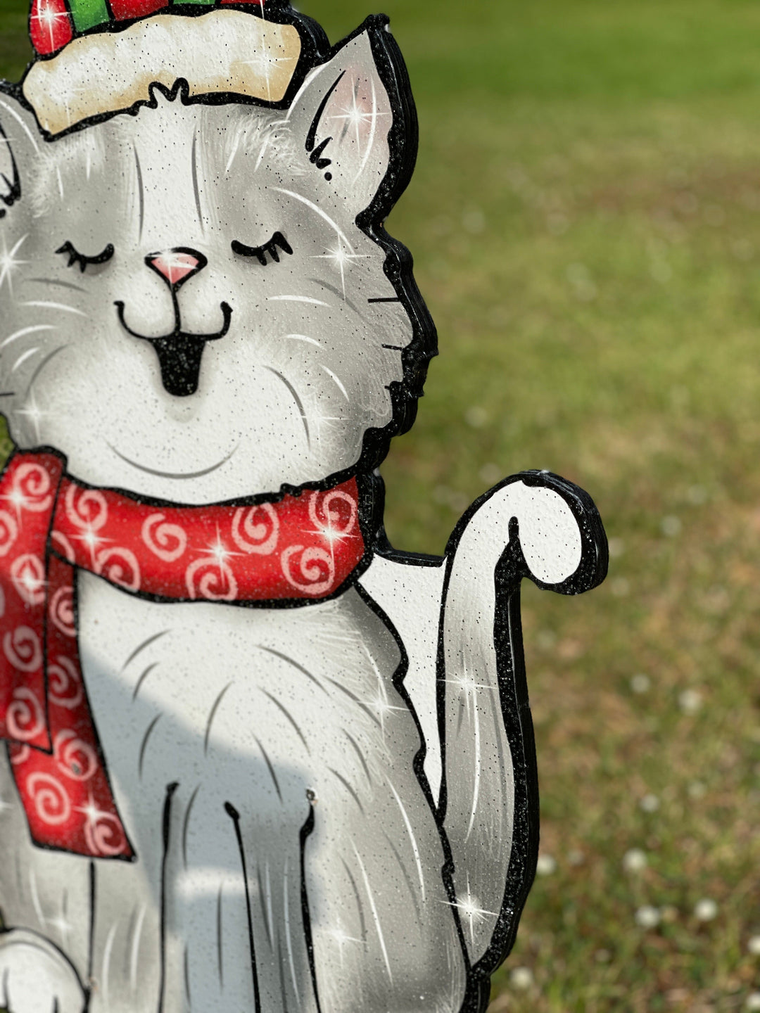 Cute Singing Christmas Kitty Yard Art Decoration