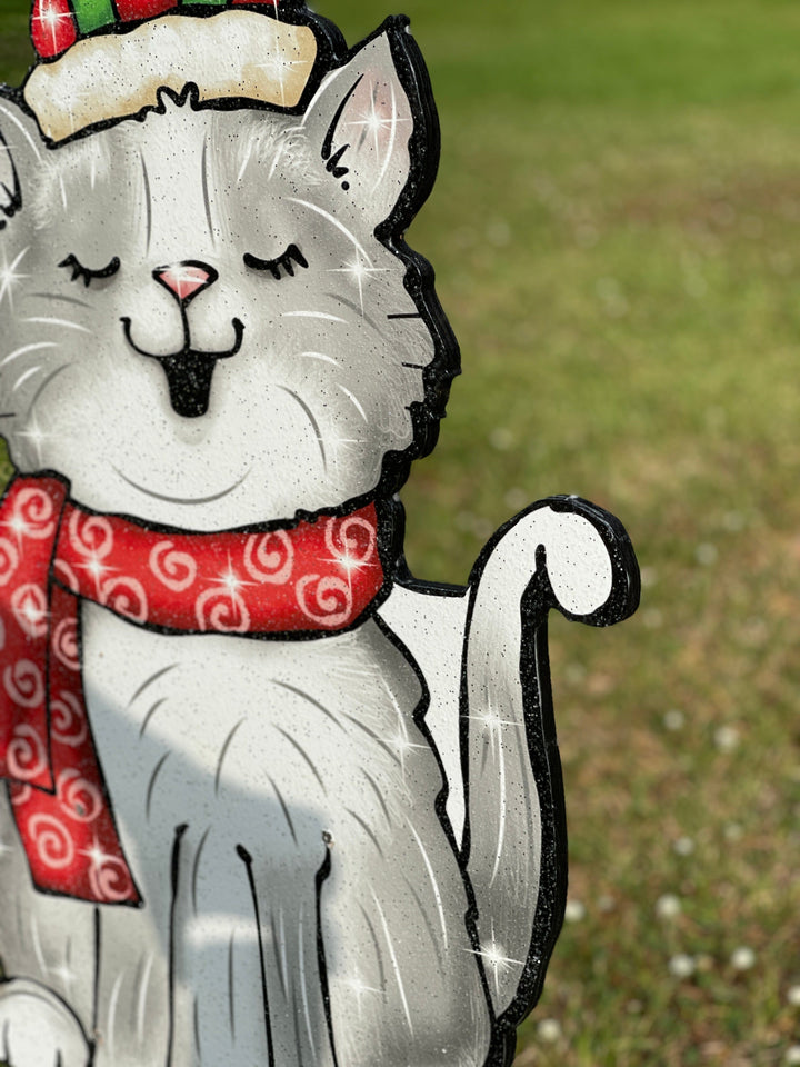 Cute Singing Christmas Kitty Yard Art Decoration