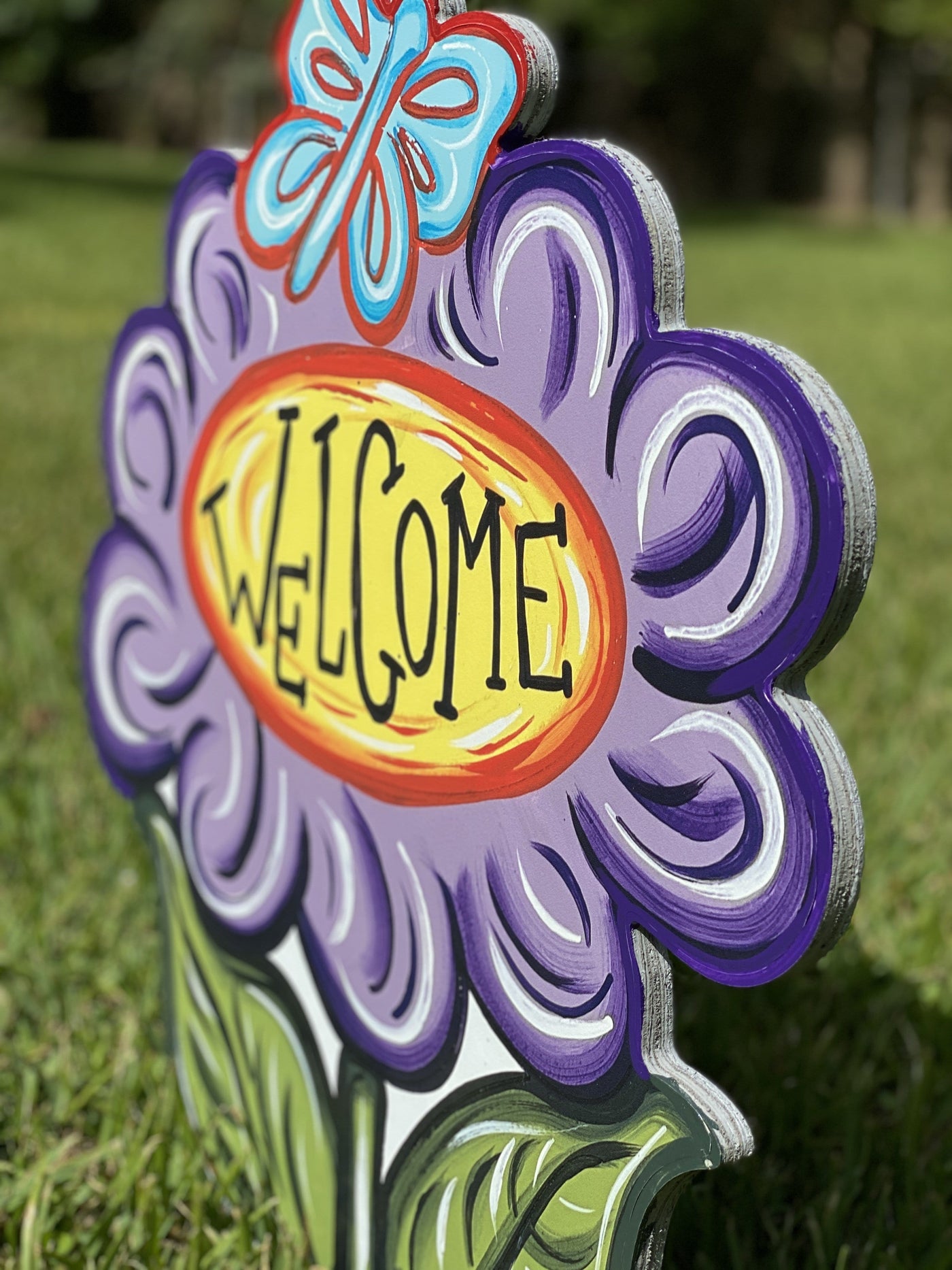Flower with Welcome Sign Yard Decoration – Yard Art Decor and More LLC