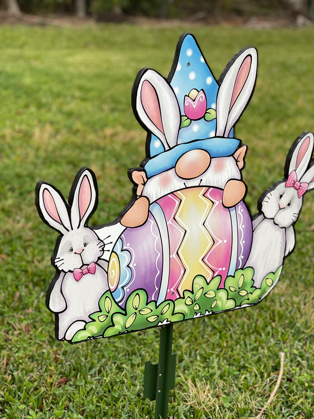 Gnome and Bunnies Yard Sign Outdoor Decoration