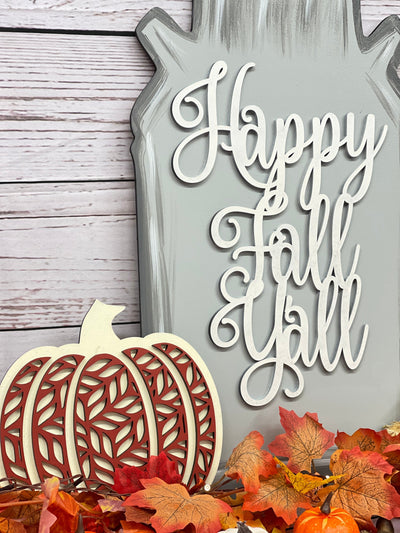 Happy Fall Y'all Milk Can with two scrolled pumpkins Fall Decoration