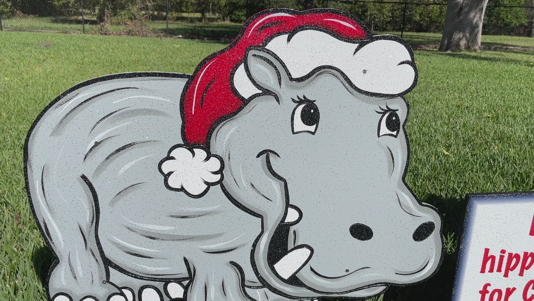 Christmas Hippos Yard Art Decoration