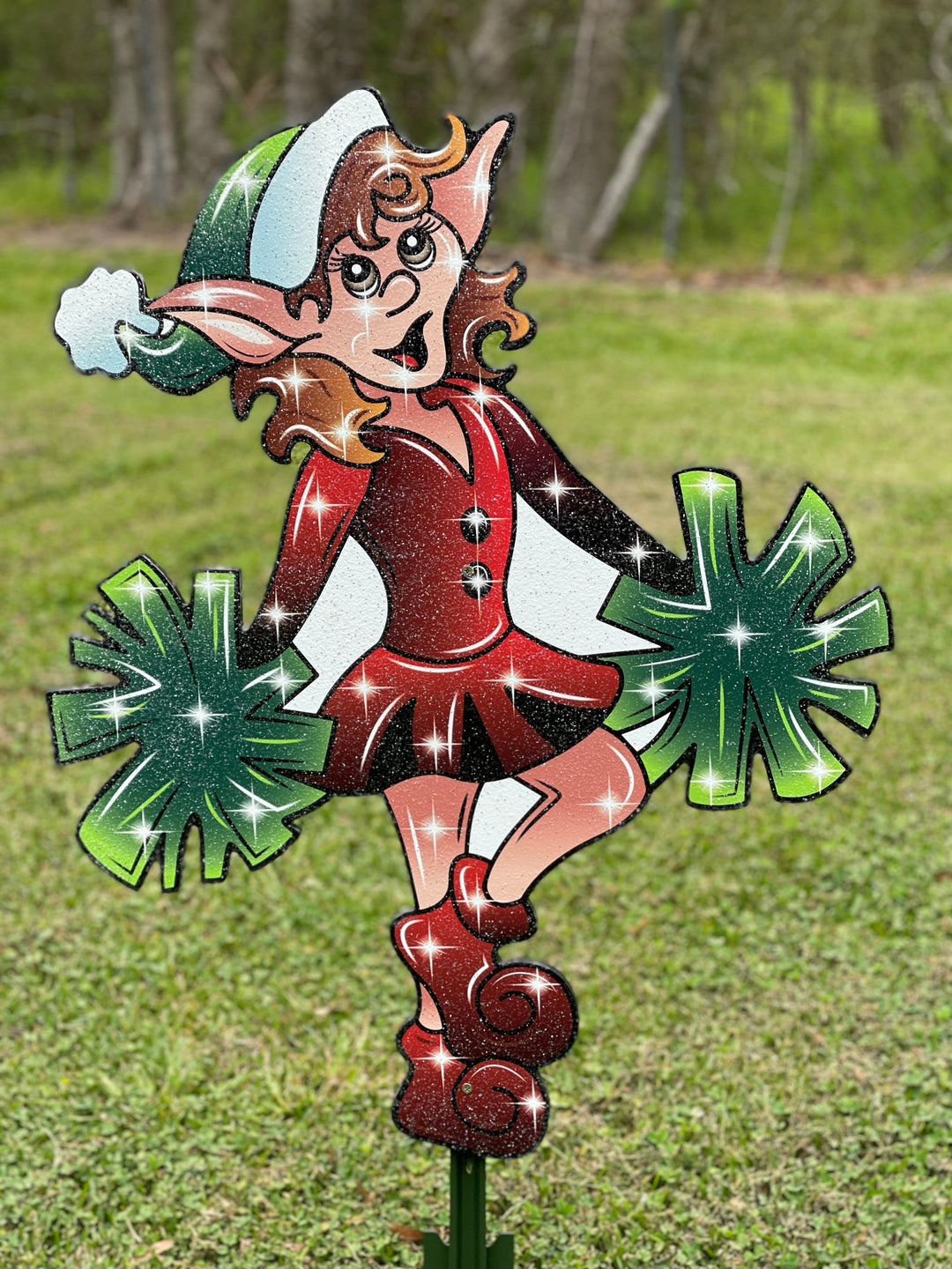 Christmas Cheerleader Elf yard art
