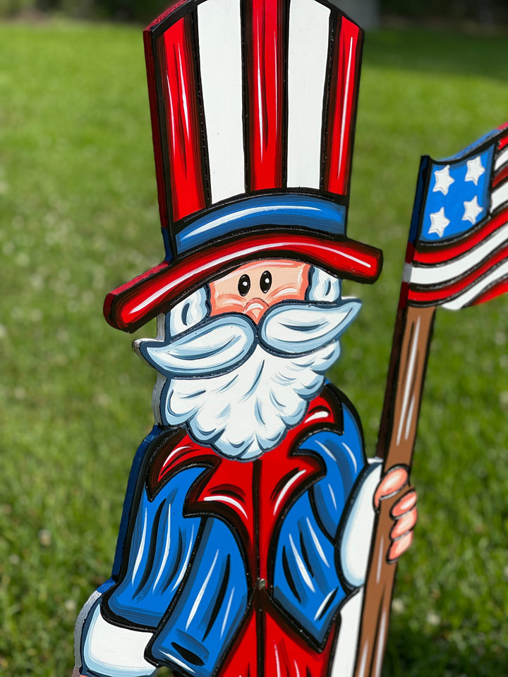 Patriotic Uncle Sam with Waving Flag Yard Art Decoration
