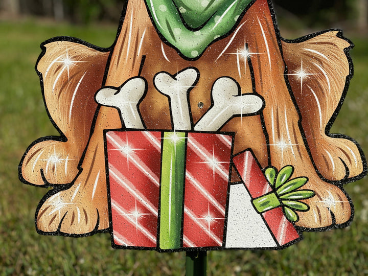 Christmas Dog with Present of Bones Yard Decoration