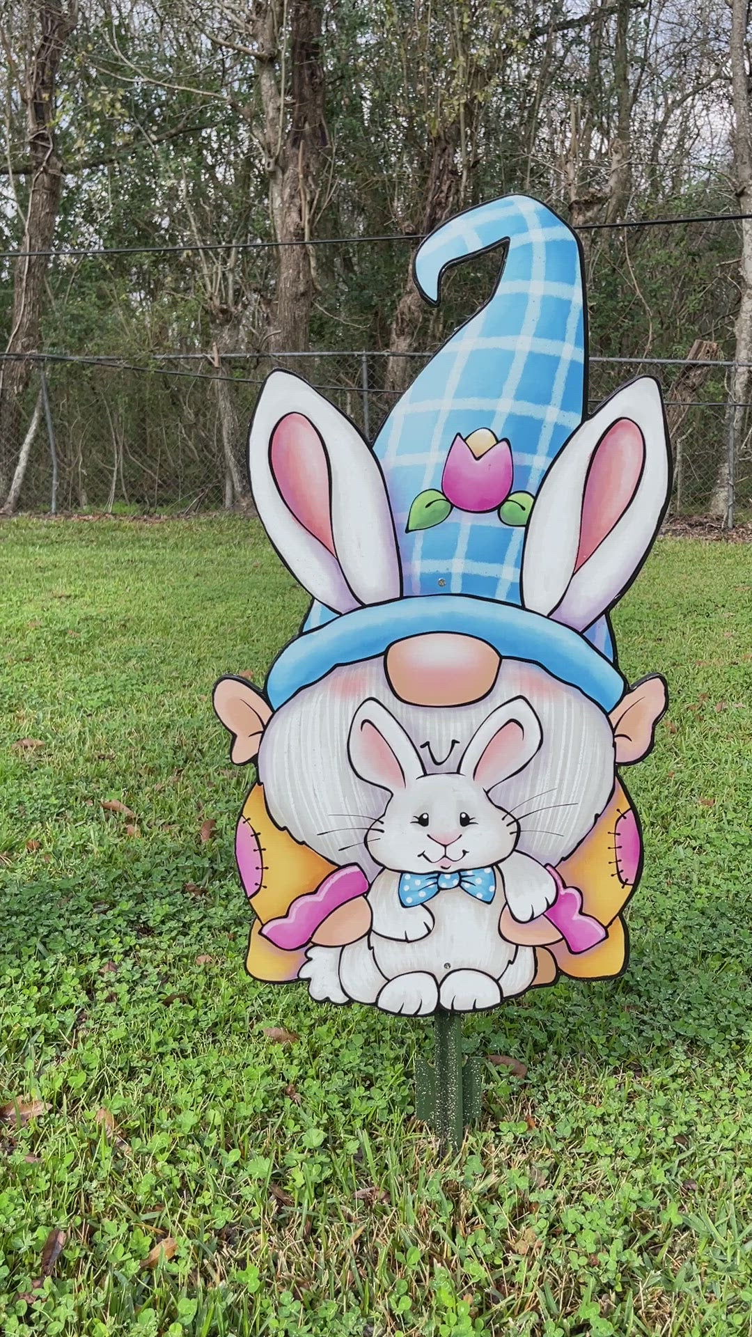 Gnome and Bunny Easter Yard Art Sign