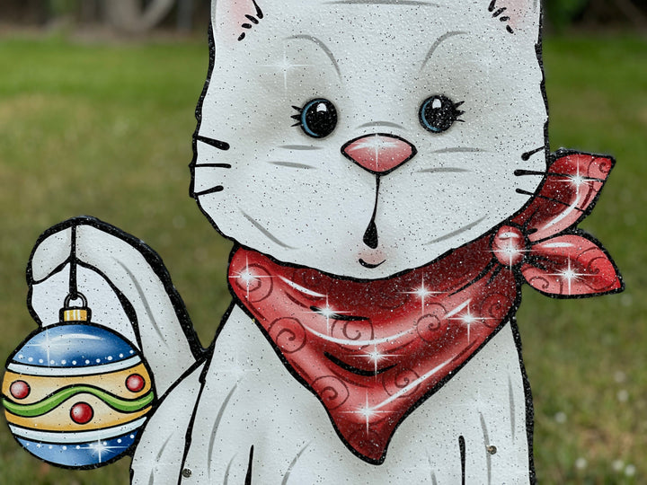 Christmas Kitty with bulb on Tail Yard Art Decor
